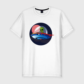Мужская футболка хлопок Slim с принтом Инопланетянин пришелец в Тюмени, 92% хлопок, 8% лайкра | приталенный силуэт, круглый вырез ворота, длина до линии бедра, короткий рукав | инопланетянин | летающая тарелка | нло | пришелец