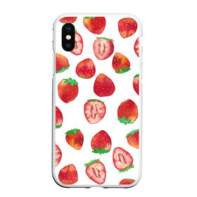 Чехол для iPhone XS Max матовый с принтом Клубничка в Тюмени, Силикон | Область печати: задняя сторона чехла, без боковых панелей | клубника | клубничка | красная ягода | много клубники | ягода