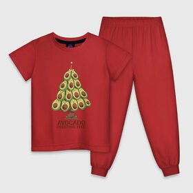 Детская пижама хлопок с принтом Avocado Christmas Tree в Тюмени, 100% хлопок |  брюки и футболка прямого кроя, без карманов, на брюках мягкая резинка на поясе и по низу штанин
 | Тематика изображения на принте: claus | cute | nature | new year | santa | tree | авокадо | адвокадо | дед мороз | дед отмороз | ёлка | ель | из авокадо | колпак | косточка | милота | милые авокадо | новый год | прикол | природа | рождественское дерево