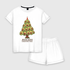 Женская пижама с шортиками хлопок с принтом Avocado Christmas Tree в Тюмени, 100% хлопок | футболка прямого кроя, шорты свободные с широкой мягкой резинкой | Тематика изображения на принте: claus | cute | nature | new year | santa | tree | авокадо | адвокадо | дед мороз | дед отмороз | ёлка | ель | из авокадо | колпак | косточка | милота | милые авокадо | новый год | прикол | природа | рождественское дерево