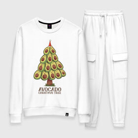 Женский костюм хлопок с принтом Avocado Christmas Tree в Тюмени, 100% хлопок | на свитшоте круглая горловина, мягкая резинка по низу. Брюки заужены к низу, на них два вида карманов: два 