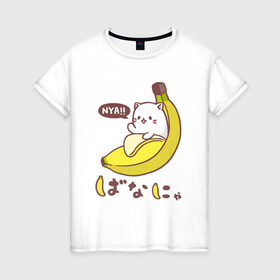 Женская футболка хлопок с принтом Банянька - Котик в банановой кожуре в Тюмени, 100% хлопок | прямой крой, круглый вырез горловины, длина до линии бедер, слегка спущенное плечо | бабан | банановый кот | банянька | кот. | котик