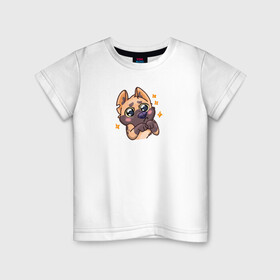 Детская футболка хлопок с принтом Собачка в Тюмени, 100% хлопок | круглый вырез горловины, полуприлегающий силуэт, длина до линии бедер | Тематика изображения на принте: cute | dog | doggy | милая собачка | миленько | милота | овчарка | собака | собачка | стикер собаки