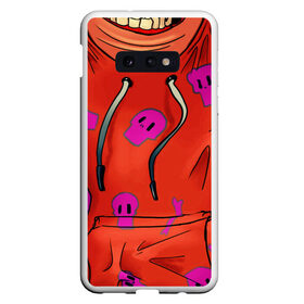 Чехол для Samsung S10E с принтом Арт пакман в Тюмени, Силикон | Область печати: задняя сторона чехла, без боковых панелей | Тематика изображения на принте: арт | оранжевый | пакман | парень | три | человек