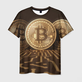 Мужская футболка 3D с принтом Биткоин в Тюмени, 100% полиэфир | прямой крой, круглый вырез горловины, длина до линии бедер | Тематика изображения на принте: bitcoin | биткоин | влют | инвестиции | капитал | курс