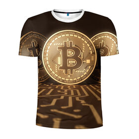 Мужская футболка 3D спортивная с принтом Биткоин в Тюмени, 100% полиэстер с улучшенными характеристиками | приталенный силуэт, круглая горловина, широкие плечи, сужается к линии бедра | Тематика изображения на принте: bitcoin | биткоин | влют | инвестиции | капитал | курс