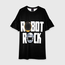 Детское платье 3D с принтом Robot Rock в Тюмени, 100% полиэстер | прямой силуэт, чуть расширенный к низу. Круглая горловина, на рукавах — воланы | Тематика изображения на принте: cyberpunk | daft | daftpunk | electronic | get | guy | guy manuel | human | lucky | music | punk | robot | rock | thomas | дафт | дафтпанк | киберпанк | музыка | ню диско | панк | робот | рок | техно | томас | электро | электроник рок