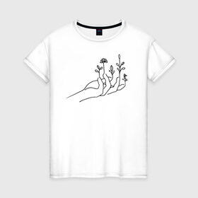 Женская футболка хлопок с принтом Hand flower в Тюмени, 100% хлопок | прямой крой, круглый вырез горловины, длина до линии бедер, слегка спущенное плечо | flo | flowers | растения | флористика | цветение | цветы