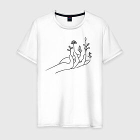 Мужская футболка хлопок с принтом Hand flower в Тюмени, 100% хлопок | прямой крой, круглый вырез горловины, длина до линии бедер, слегка спущенное плечо. | Тематика изображения на принте: flo | flowers | растения | флористика | цветение | цветы