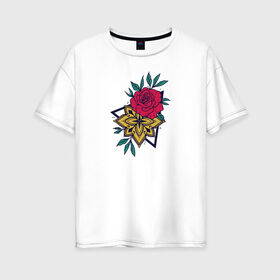 Женская футболка хлопок Oversize с принтом Flowers в Тюмени, 100% хлопок | свободный крой, круглый ворот, спущенный рукав, длина до линии бедер
 | flo | flowers | растения | флористика | цветение | цветы