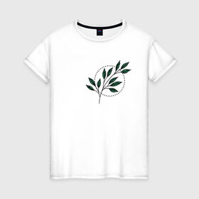 Женская футболка хлопок с принтом Leaves в Тюмени, 100% хлопок | прямой крой, круглый вырез горловины, длина до линии бедер, слегка спущенное плечо | flo | flowers | растения | флористика | цветение | цветы