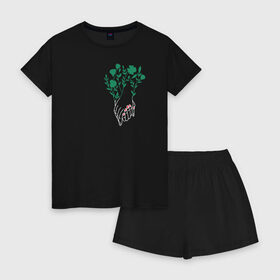 Женская пижама с шортиками хлопок с принтом Flo в Тюмени, 100% хлопок | футболка прямого кроя, шорты свободные с широкой мягкой резинкой | flo | flowers | растения | флористика | цветение | цветы