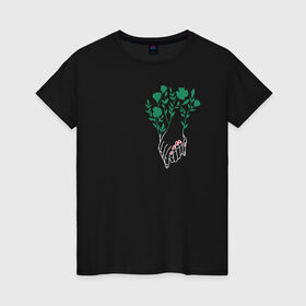 Женская футболка хлопок с принтом Flo в Тюмени, 100% хлопок | прямой крой, круглый вырез горловины, длина до линии бедер, слегка спущенное плечо | flo | flowers | растения | флористика | цветение | цветы