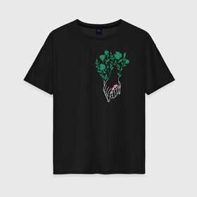 Женская футболка хлопок Oversize с принтом Flo в Тюмени, 100% хлопок | свободный крой, круглый ворот, спущенный рукав, длина до линии бедер
 | flo | flowers | растения | флористика | цветение | цветы