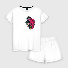 Женская пижама с шортиками хлопок с принтом Heart в Тюмени, 100% хлопок | футболка прямого кроя, шорты свободные с широкой мягкой резинкой | flo | flowers | растения | флористика | цветение | цветы