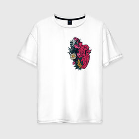 Женская футболка хлопок Oversize с принтом Heart в Тюмени, 100% хлопок | свободный крой, круглый ворот, спущенный рукав, длина до линии бедер
 | flo | flowers | растения | флористика | цветение | цветы