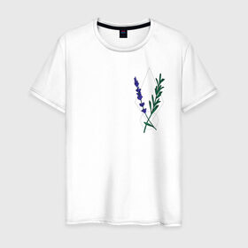 Мужская футболка хлопок с принтом Лаванда в Тюмени, 100% хлопок | прямой крой, круглый вырез горловины, длина до линии бедер, слегка спущенное плечо. | Тематика изображения на принте: flo | flowers | растения | флористика | цветение | цветы