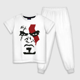 Детская пижама хлопок с принтом Кратос - Бог войны - Kratos в Тюмени, 100% хлопок |  брюки и футболка прямого кроя, без карманов, на брюках мягкая резинка на поясе и по низу штанин
 | game | god of war | kratos | бог войны | злость | игра | контуры | кратос | лицо