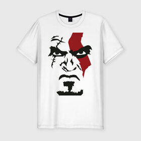 Мужская футболка хлопок Slim с принтом Кратос - Бог войны - Kratos в Тюмени, 92% хлопок, 8% лайкра | приталенный силуэт, круглый вырез ворота, длина до линии бедра, короткий рукав | game | god of war | kratos | бог войны | злость | игра | контуры | кратос | лицо