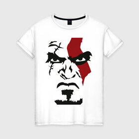 Женская футболка хлопок с принтом Кратос - Бог войны - Kratos в Тюмени, 100% хлопок | прямой крой, круглый вырез горловины, длина до линии бедер, слегка спущенное плечо | game | god of war | kratos | бог войны | злость | игра | контуры | кратос | лицо