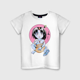 Детская футболка хлопок с принтом Маленький Кришна в Тюмени, 100% хлопок | круглый вырез горловины, полуприлегающий силуэт, длина до линии бедер | аниме | индуизм | кришна | религия | харе кришна | японские надписи