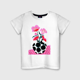 Детская футболка хлопок с принтом цветы в вазе в Тюмени, 100% хлопок | круглый вырез горловины, полуприлегающий силуэт, длина до линии бедер | 8 марта | весна | девушке | женский | мама | подарок | топ | тренд | феминизм | цветы