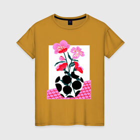 Женская футболка хлопок с принтом цветы в вазе в Тюмени, 100% хлопок | прямой крой, круглый вырез горловины, длина до линии бедер, слегка спущенное плечо | 8 марта | весна | девушке | женский | мама | подарок | топ | тренд | феминизм | цветы