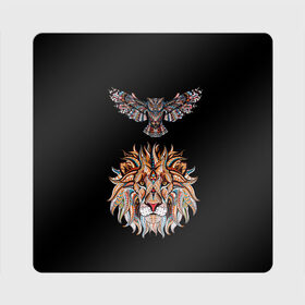 Магнит виниловый Квадрат с принтом Лев и Сова в Тюмени, полимерный материал с магнитным слоем | размер 9*9 см, закругленные углы | animal | beast | cat | cute | fluffy | hunter | lion | lion cub | lion king | mane | predator | red | tail | tiger | yellow | большая кошка | голова тигра | грива | животное | зверь | король лев | кот | милый | охотник | пушистый | тигр | тиг