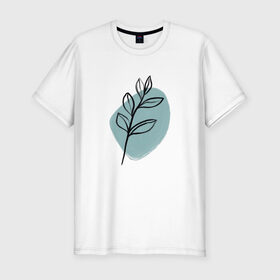 Мужская футболка хлопок Slim с принтом Ботаническая абстракция в Тюмени, 92% хлопок, 8% лайкра | приталенный силуэт, круглый вырез ворота, длина до линии бедра, короткий рукав | абстракция | минимализм | растение | растения | современное искусство