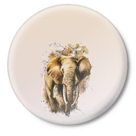 Значок с принтом акварельный слон брызги в Тюмени,  металл | круглая форма, металлическая застежка в виде булавки | акварель | акварельный | арт | бивни | брызги | животное | зверь | краска | природа | разводы | рисунок | хобот