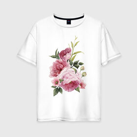 Женская футболка хлопок Oversize с принтом Акварельные розы в Тюмени, 100% хлопок | свободный крой, круглый ворот, спущенный рукав, длина до линии бедер
 | акварель | ботаника | весна | женственность | иллюстрация | нежность | рисунок | розы | цветы