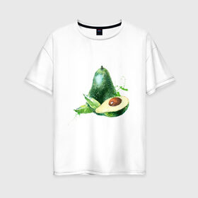 Женская футболка хлопок Oversize с принтом акварельное авокадо в Тюмени, 100% хлопок | свободный крой, круглый ворот, спущенный рукав, длина до линии бедер
 | авокадо | акварель | брызги | веган | вегетарианец | здоровье | зож | правильное питание | рисунок