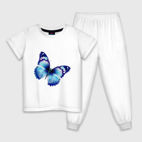 Детская пижама хлопок с принтом Синяя бабочка в Тюмени, 100% хлопок |  брюки и футболка прямого кроя, без карманов, на брюках мягкая резинка на поясе и по низу штанин
 | Тематика изображения на принте: бабочка | крылья | мотылек | насекомое | полет | рисунок | синий