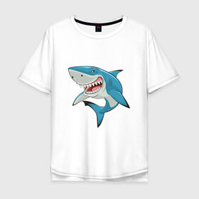 Мужская футболка хлопок Oversize с принтом акула злая в Тюмени, 100% хлопок | свободный крой, круглый ворот, “спинка” длиннее передней части | Тематика изображения на принте: акула | злая | зубы | море | океан | опасность | пасть | природа | рисунок | рыба