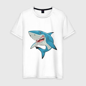 Мужская футболка хлопок с принтом акула злая в Тюмени, 100% хлопок | прямой крой, круглый вырез горловины, длина до линии бедер, слегка спущенное плечо. | Тематика изображения на принте: акула | злая | зубы | море | океан | опасность | пасть | природа | рисунок | рыба