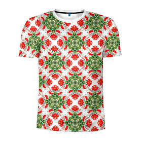 Мужская футболка 3D спортивная с принтом Орнамент в Тюмени, 100% полиэстер с улучшенными характеристиками | приталенный силуэт, круглая горловина, широкие плечи, сужается к линии бедра | Тематика изображения на принте: рябина | узор | цветы | этнический