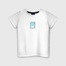 Детская футболка хлопок с принтом Kawaii milk в Тюмени, 100% хлопок | круглый вырез горловины, полуприлегающий силуэт, длина до линии бедер | kawaii milk | еда | иероглифы | кавайное молоко | милый | япония