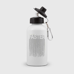 Бутылка спортивная с принтом FASTER в Тюмени, металл | емкость — 500 мл, в комплекте две пластиковые крышки и карабин для крепления | fast | faster | бегун | быстрый | надпись | спорт | спортсмен | текст | текстовый