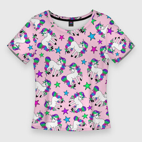 Женская футболка 3D Slim с принтом Единороги и звезды в Тюмени,  |  | baby | horse | kawaii | kids | little | pony | unicorn | девочкам | девушкам | детям | единорог | единорог радуга | животные | звезды | кавайный | лошадь | малыш | милые создания | мифические существа | мультяшный | пегас