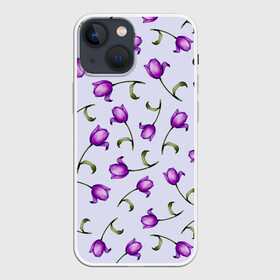 Чехол для iPhone 13 mini с принтом Акварельные тюльпаны в Тюмени,  |  | fashion | flowers | акварель | бабушка | букет | бутоны | весна | девушкам | дочь | жена | краски | лавандовый | лепестки | лето | листья | мама | нарисованные цветы | поляна | природа | рисунок | сюрприз