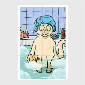 Магнитный плакат 2Х3 с принтом Счастливая кошка в ванной в Тюмени, Полимерный материал с магнитным слоем | 6 деталей размером 9*9 см | Тематика изображения на принте: ванна | вода | забавная | кошка | мем | милая | отдых | рисунок | уточка | чилл
