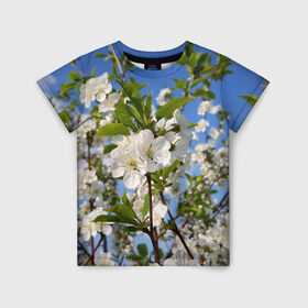 Детская футболка 3D с принтом Цвет вишни в Тюмени, 100% гипоаллергенный полиэфир | прямой крой, круглый вырез горловины, длина до линии бедер, чуть спущенное плечо, ткань немного тянется | Тематика изображения на принте: nature | spring | весна | природа | цветы