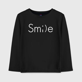 Детский лонгслив хлопок с принтом SMILE | УЛЫБКА в Тюмени, 100% хлопок | круглый вырез горловины, полуприлегающий силуэт, длина до линии бедер | creative | minimalism | smile | креатив | креативная | минимал | минимализм | надпись | смайл | смайлик | текст | улыбка