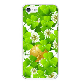 Чехол для iPhone 5/5S матовый с принтом Ирландский Клевер и Монетка в Тюмени, Силикон | Область печати: задняя сторона чехла, без боковых панелей | день ирландии | зеленая | зеленый | ирландец | ирландская | ирландский | клевер | монета | патрик | с патриком