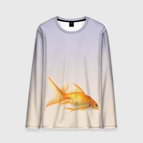 Мужской лонгслив 3D с принтом золотая рыбка в Тюмени, 100% полиэстер | длинные рукава, круглый вырез горловины, полуприлегающий силуэт | Тематика изображения на принте: аквариум | градиент | золотая рыбка | подводный мир | рыба | рыбешка | рыбка