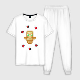 Мужская пижама хлопок с принтом Тотем бессмертия в Тюмени, 100% хлопок | брюки и футболка прямого кроя, без карманов, на брюках мягкая резинка на поясе и по низу штанин
 | minecraft | игры | майнкрафт | стиль майнкрафта