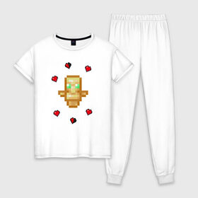 Женская пижама хлопок с принтом Тотем бессмертия в Тюмени, 100% хлопок | брюки и футболка прямого кроя, без карманов, на брюках мягкая резинка на поясе и по низу штанин | minecraft | игры | майнкрафт | стиль майнкрафта