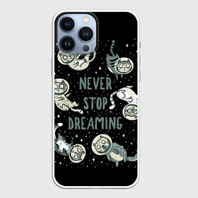 Чехол для iPhone 13 Pro Max с принтом Коты в Космосе (Мечтай) в Тюмени,  |  | animals | beast | dream | eyes | galaxy | never | stop | sweet | галактика | глаза | животные | забавный | звезды | звери | космонавт | космос | кот | котенок | кошка | мечта | милый | надпись | прикол | пушистый | смешной | текст