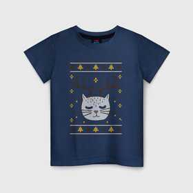 Детская футболка хлопок с принтом Рождественский свитер с котом в Тюмени, 100% хлопок | круглый вырез горловины, полуприлегающий силуэт, длина до линии бедер | food | mandarins | mem | meme | new year | sweater | ugly | в слюнявчике | еда | жрать | жрац | кот | котяра | кушац | кушот | мем | мем с котом | мемы | неси | новый год | оливье | прикол | рождество | свитер | слюнявчик