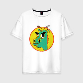 Женская футболка хлопок Oversize с принтом Зеленый дракон в стиле ретро в Тюмени, 100% хлопок | свободный крой, круглый ворот, спущенный рукав, длина до линии бедер
 | cartoon | cringe | crush | cute | dragon | fashion | hipster | merch | retro | vintage | винтаж | драго | дракон мерч | краш | кринж | мерч | милота | мультфильм | потертости | прикол | пятна | сережка | серьга | стиль | трещины | упоротый | 